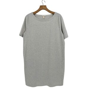 EILEEN FISHER Organic-Cotton Speckled Knit Shift Dress in Gray Size L